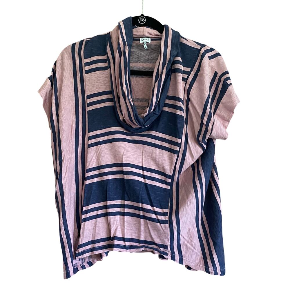Splendid Cowl Neck Striped Short Sleeve Tee